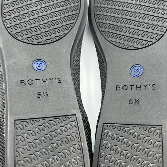 Rothys Womens 5.5 Ballet Flat Slip On Shoes Black Knit Round Toe Insoles New - Picture 8 of 16